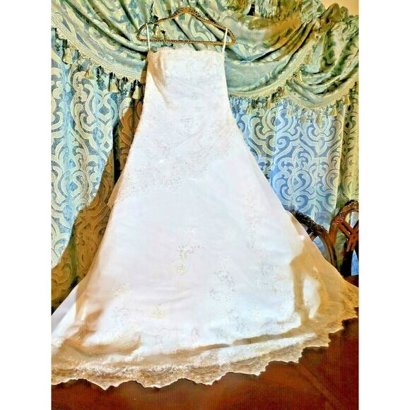 Mori Lee Wedding Dress Size 12 Lace Corset Ivory White Silver Beaded - Picture 1 of 12